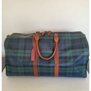 Vintage Polo Ralph Lauren Plaid Duffel Bag Green Blue Tartan Travel Luggage